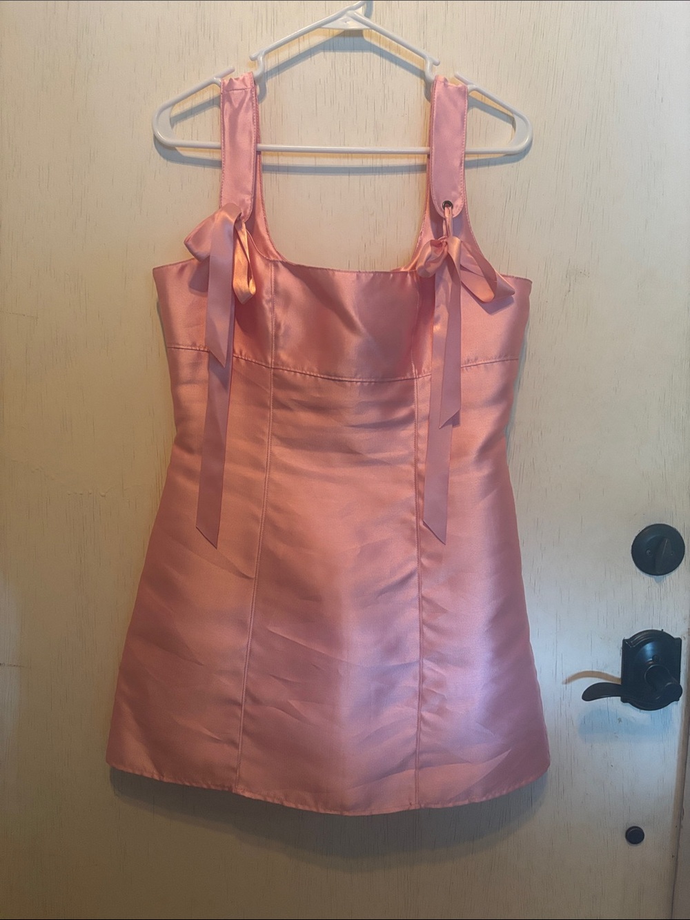 Satin Pink Tie-Shoulder Mini Dress